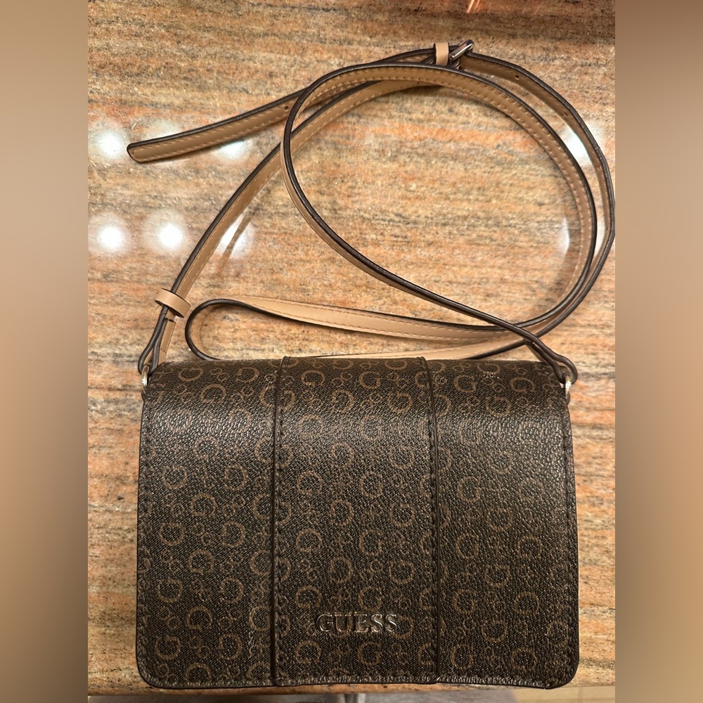 Guess Patterned Brown Crossbody Bag - image 1